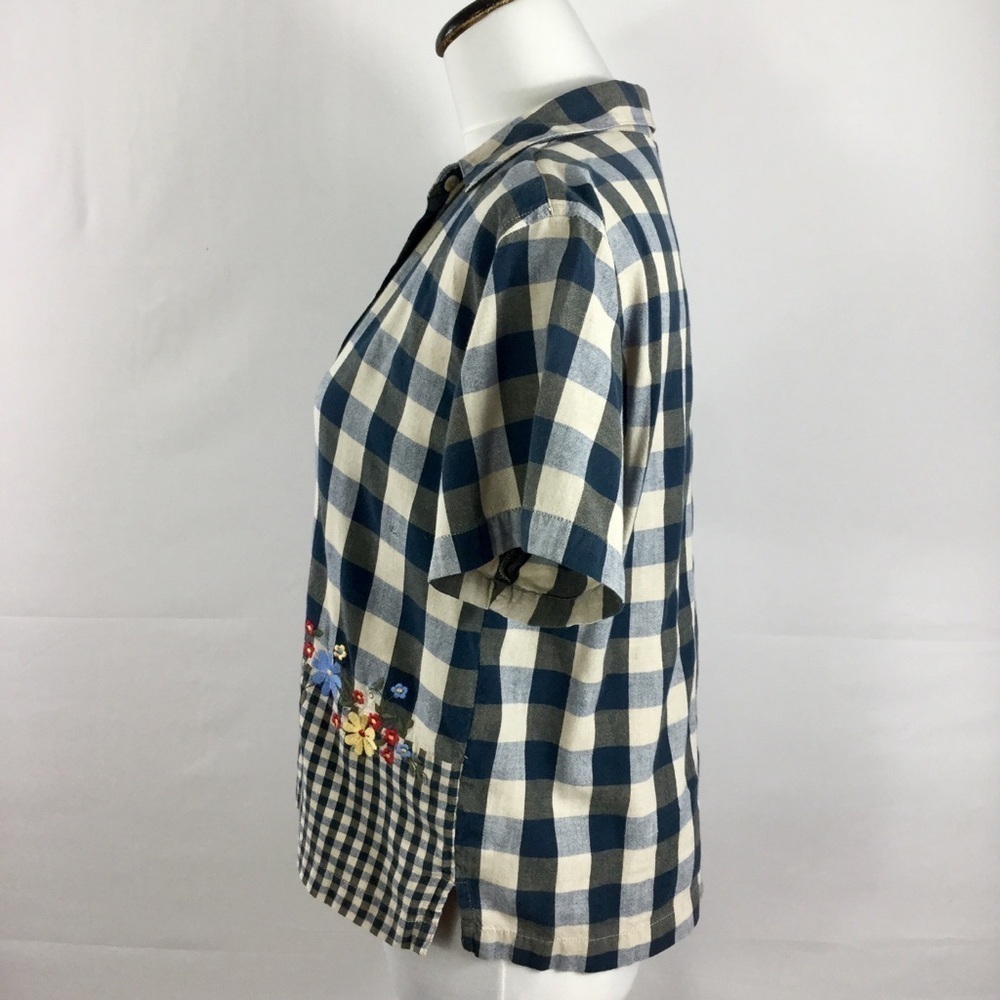 Vintage Cottagecore Buffalo Check Button Front Top Shirt Embroidered Size L - Picture 7 of 10
